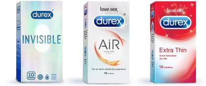 DUREX Condom Pack of 3*10(Air,Invisible,Extra Thin) Condom