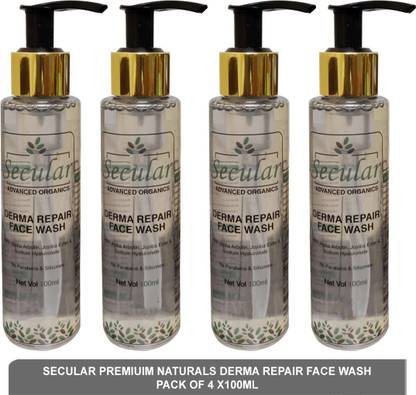 Secular Derma Repair : Premium Naturals  - Best Gentle  | Deep Cleansing, No Parabens, No Sulphates, No SLS (Pack of 4)100ml Face Wash