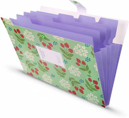 Corslet File Folder for Documents Files Organizer A4 Large Size, Plastic Snap Closure Paper Expanding File with 5 Pockets for Kids, School, Office, Certificate A4 File Folder