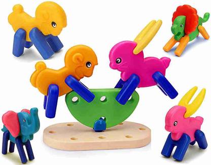 QBIC 25Pcs DIY Make Your Own Zoo Animal Safari Building Block Set / Multicolor Construction Toy Set for Kids / Animal Play Blocks for Kids