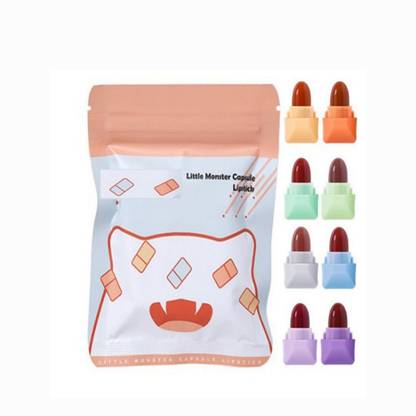 Three Elements 8 color mini monster capsule lipstick cute candy matte lipstick kit nonstick cup velvet matte lip balm bullet lipstick