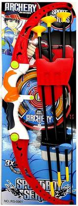 Shiv Bow and Arrow Archery Set with 3 Arrow Strong String Thread Target Game Indoor and Outdoor Games for Kids Best Gift for kids.Shoots Over 40 feet Powerful Bow Arrow Shooting Toy(Age 3-12 Years)