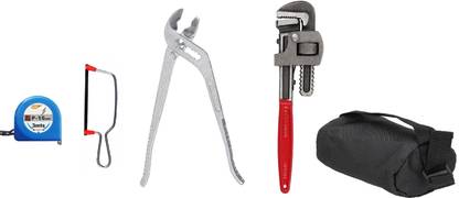 GSK Cut 4 in1 Home Tool Kit Set Plumber Tools (Pipe Wrench, Slip Joint Plier, Junior Hack Saw Frame, Measurement Tape) with Carry Bag Combination Screwdriver Set
