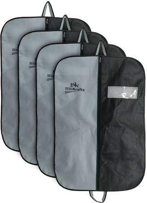 wini krafts 4 Non Woven Men's Coat Blazer, Foldover Breathable Garment Bag, (Grey Black,) 4