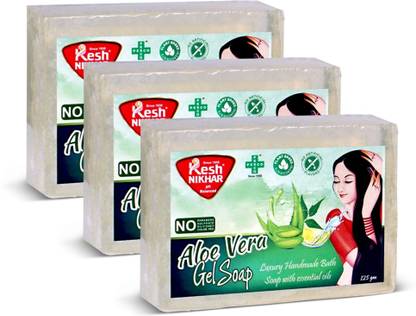 Kesh NIKHAR 85 Years Old Trusted Brand Aloe Vera Gel Soap |Hydrates and Reduces Inflammation 125gms (Pack of 3)