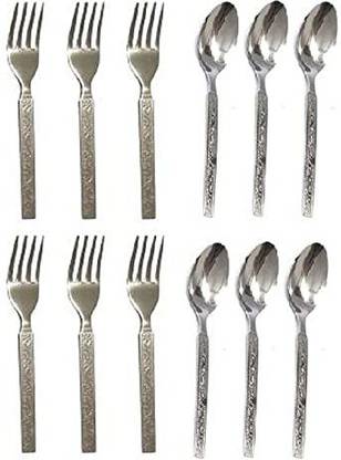 mega star Mix Cutlery /Table/Dinner /Spoon & Forks (Set of 6 Spoon and 6 Forks) Steel Cutlery Set