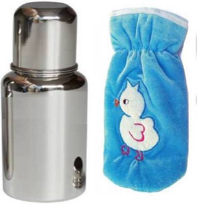 BABA PAPA Silver Stainless Steel Baby Feeding Bottle With Bottle Cover, 250 ml - 250 ml