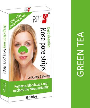 RED4 Nose Pore Strips Deep Cleansing Remove Blackheads & Unclogs the Pores (6 Strip) Green Tea