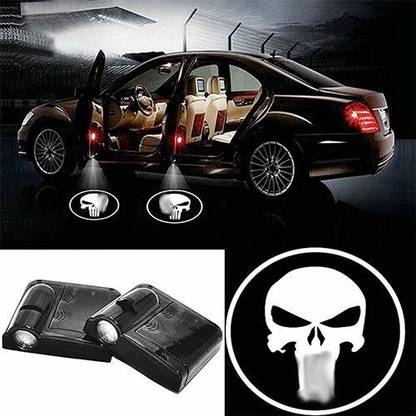 Automaze Wireless Car Welcome Logo Shadow Projector Ghost Lights Kit For Punisher (White), Set of 2 Car Fancy Lights