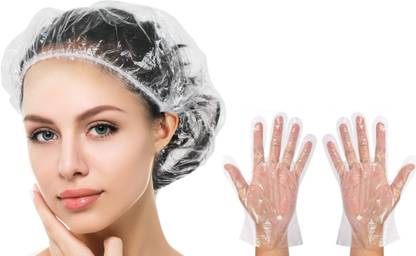 MYYNTI 200 PCS Disposable Hand Gloves and Bath Shower Cap Combo Set Multi-Functional Waterproof Free Size for Women and Men Home Use