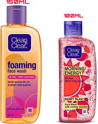 Clean & Clear Oil Free Foaming Face Wash (150 ml) + Morning Energy Berry Blast Face Wash (100 ml)