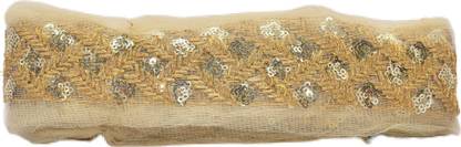 Hunny - Bunch White Designer Shimmer Net Fabric Embroidery Gold Zari with the sequence for Saree,Lehenga,Dress,Kurti,Dupatta,Blouse,decorations & Craft& etc (Color Golden )9 meter. Lace Reel