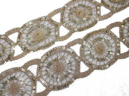 CMHOWLITE Golden Circular Cutwork Sequins Trim for Bridal Lehenga, Party Saree, Blouse, Fancy Border Lace, Dupatta,Size-2 inch (5.08 cm),Roll of 9 Meter Golden Circular Cutwork Sequins Trim for Bridal Lehenga, Party Saree, Blouse, Fancy Border Lace, Dupatta,Size-2 inch (5.08 cm),Roll of 9 Meter Lace Reel
