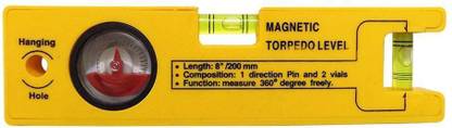 NILORO 8-inch Magnetic Torpedo Level with 1 Direction Pin, 2 Vials and 360 Degree View Plastic Handle Mallet