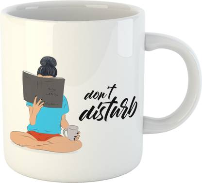 Divine Handicraft Don’t Disturb Book Reading Inspired Designer Printed White Ceramic Coffee |Tea |Milk | Coffee (Gift | Book |Reading|Study |Hobby (Multi 4) Ceramic Coffee Mug