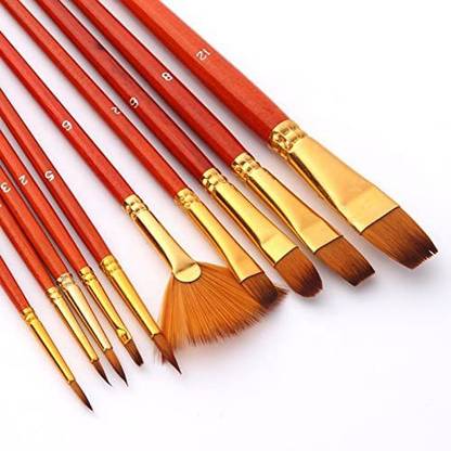 Design connection Artist Red Colour Painting Brushes Set of 12 Professional Round Pointed Tip Nylon Hair Artist Acrylic Paint Brush for Acrylic/Watercolor/Oil Painting
