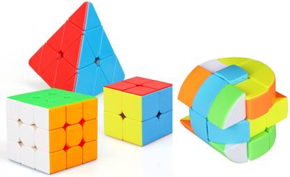 Authfort Z cube Cloud Series 3x3x3 Cylinder Cube & 2X2 3x3 and Pyraminx Pyramid Triangle High Speed Stickerless Cube Combo pack of 4
