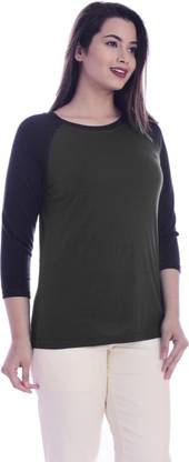 Solid Women Green T-Shirt