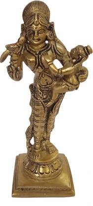 Purpledip Brass Idol Krishna Yashoda 'Damodar Leela': Ma Yashodha With Baby Krishn Rare Statue Decorative Showpiece  -  15 cm