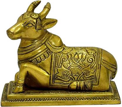 Idolsplace Pure Brass Shiv Parvati Vahan Nandi Bull Embossed Statue 1000gms Decorative Showpiece  -  21 cm