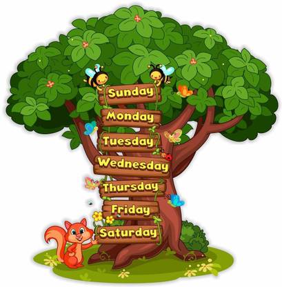 KREEPO 90 cm Wonderful Tree Week Day Names Wall Sticker-KR13 Self Adhesive Sticker