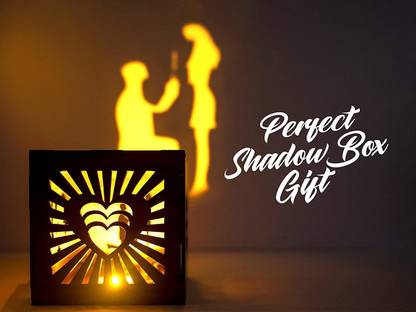 Celebr8 Wooden Love You Shadow Cube Box with Light for Photos Wall, Home Decor, Gift for Husband, Boyfriend, Wife, Girlfriend, Valentine, Anniversary, Birthday & Fiancée (15 X 15 X 15 cm) (Couple) Night Lamp