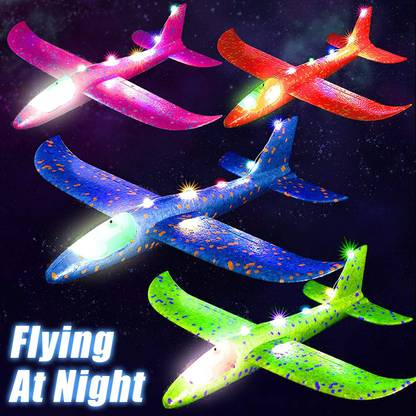 MeToy Glider Plane Pack of 4 Hand Throwing Foam Airplane with Led Flashing Light, Dual Flight Mode, Thermocol Aeroplane for Kids, Foam Plane Toy