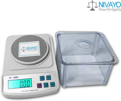 NIVAYO JEWELLERY DIGITAL WEIGHING SCALE, SF-400C (500 Gram X 0.01 g), USED IN, GOLD, SILVER, PLATINUM, GEMSTONES ORNAMENTS WEIGHT MEASURING MACHINE, # QUALITY ACCURACY ASSURANCE#, (WHITE) DM-44 Weighing Scale