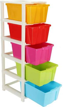BAPUJI ENTERPRISE 5 Layer Multi-Purpose Modular Drawer Storage System with Trolley Wheels and Anti-Slip Shoes (Multicolour, 100 cm x 38 cm x 30 cm) Plastic Free Standing Chest of Drawers