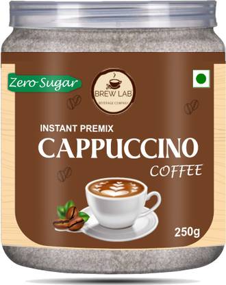 Brew Lab instant Cappuccino Coffee Premix with Zero Sugar| 3 Steps Preparations- No Equipment 250g Instant Coffee