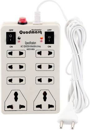 Quadmarq Electronics 8 SOCKET 2 SWITCH MINI STRIP 6 A Three Pin Socket with (135 inch~343 cms~3.4m) Cord Length 6 A Three Pin Socket