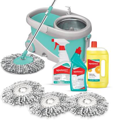 Spotzero by Milton Prime Mop, Cleaner, Refill Set - (Toilet Cleaner 1pc - 500 ml, Floor Cleaner 1pc - 1 Ltr, Multipurpose Cleaner 1pc - 500 ml, Spin Mop Refill 3pc Pack x 1) Mop Refill, Mop