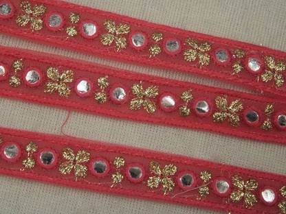 CMHOWLITE Carrot Pink Fancy Zari Abla Lace for Bridal Lehenga, Party Saree, Blouse, Fancy Border Lace, Dupatta,Size-1 Inch (2.54 cm),Roll of 9 Meter Lace Reel