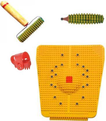 netclub NVC-2110 Acupressure Massager Tools Combo Kit for Stress and Pain Relief with Acupressure Power Mat + Wooden Handle Roller + Wooden Karela + Thumb pad Acupressure Tool Kit Massager