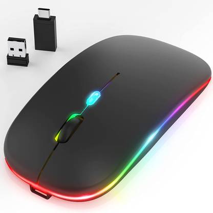 RETRACK LED Wireless Bluetooth Mouse, Rechargeable Slim Silent Mouse Dual Mode (Bluetooth 5.1 + USB) 2.4GHz Portable Optical Office Mouse, 3 Adjustable DPI with Type C OTG Wireless Optical  Gaming Mouse  with Bluetooth