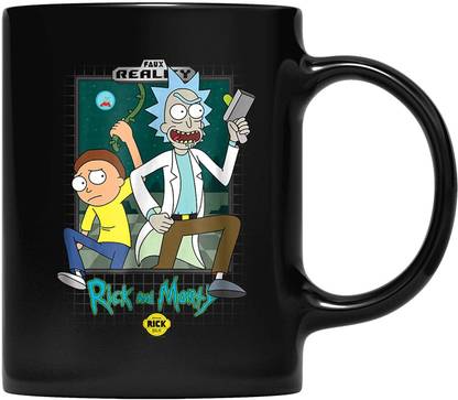 craft maniacs RICK & MORTY FARM REALITY BLACK 350ML MUGS FOR COFFEE/ TEA | BEST GIFT FOR RICK & MORTY LOVERS Ceramic Coffee Mug