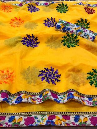 PARI DESIGNER Embroidered Chanderi Cotton Blend Saree with Unstitched Blouse