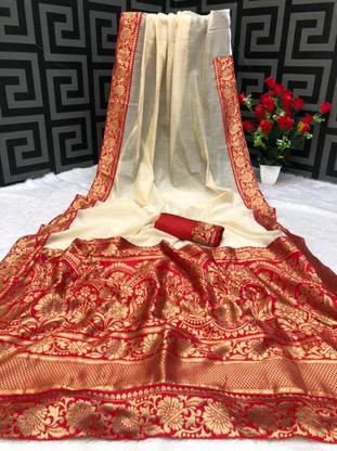 PARI DESIGNER Embellished Chanderi Cotton Blend Saree with Unstitched Blouse