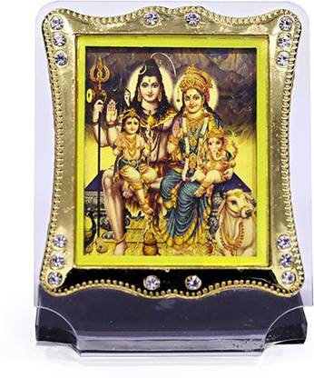 The Divine Tales Lord Shiva Family Acrylic Case Photo Frame Car Dashboard With Tape | Study Table | Pooja Room | Office Table Decorative Showpiece  -  7 cm