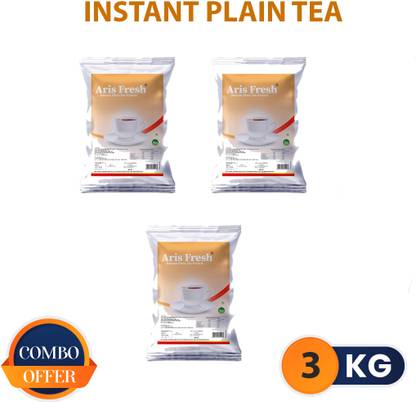 Aris fresh Instant Plain Tea Premix - Combo Pack | 3 Kg |Pack of 3 x 1 Kg | Makes 255 Cups | Suitable for all Vending Machines | Milk not required| Rich taste as Home Made | For Manual Use – Just Add Hot Water Instant Plain tea Premix (3kg) Instant Tea Pouch