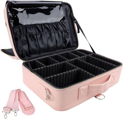 LACOPINE Makeup Organizer Bag, Makeup Case Travel Train Case Large Cosmetic Case Portable with Adjustable Dividers Makeup Brushes Holder Storage Box Make up, Jewelry, Toiletries, Shaving Kit Vanity Box