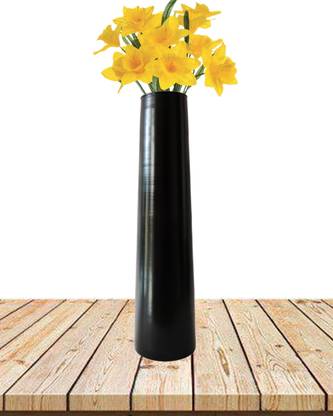 AGAMI Conical Cylinder Shape Black Colour Glass Vase for Home Decor, Center Table, Bedroom, Side Corners, Living Room Decoration, Glass Pot for Flowers and Plant Glass Vase
