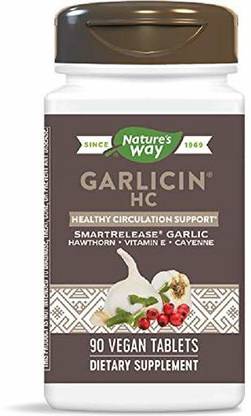 Nature's Way Garlicin HC, SmartRelease Garlic w/ Hawthorn, Vitamin E, Cayenne, 90 Tablets