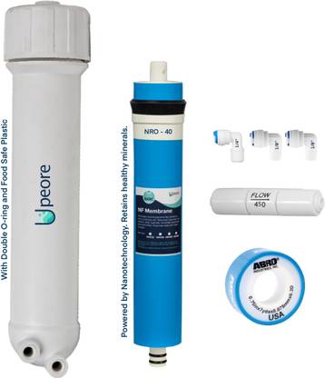 Peore NRO-40 Nanofiltration (NF) RO Membrane 100 GPD + Membrane Housing + Flow Restrictor (FR 450) Set | Reduces TDS by ~40% | Suitable for TDS 150 to 360 | Fits Most RO/NF Water purifiers Solid Filter Cartridge