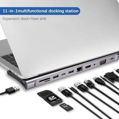 TECHGEAR USB C Hub Docking Station Aluminum Multi-Function 11 in 1 Hub USB Adapter