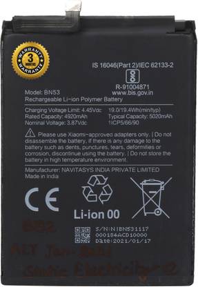 Troshreeor Mobile Battery For  XIAOMI Mi BN53 / Xiaomi Redmi Note 9 Pro