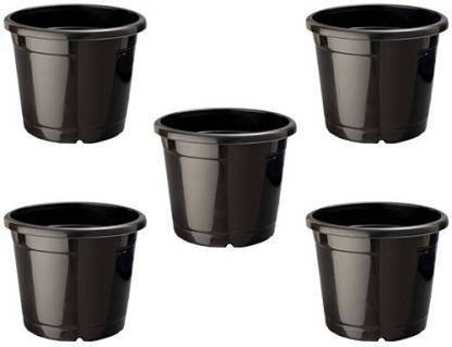 greengrow 6 Inch Nursery Pots Round Flower Pots Decorative Plastic Pots for Plants with Drainage Hole Seed Starting Pots for Seeding, Nursery Gamla, Black Plastic Plants Nursery Seedlings Pot Plant Container Set Plant Container Set