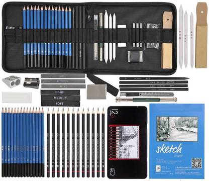 Corslet 47 Pieces Drawring Set Pencil Kit Professional Graphite Charcoal Sketch Kit Drawing Pencils and Sketching Kit for Artist Painting Shading Sketch Book with Zipper Carry Bag Drawing Kit for Artists