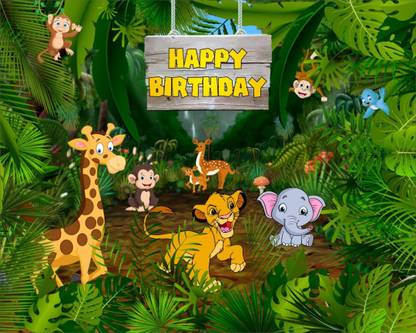 Express-O-Board Birthday Backdrop - Jungle Theme (5 X 4 Ft) Banner