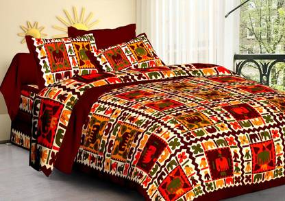PVB 144 TC Cotton Double Jaipuri Prints Flat Bedsheet